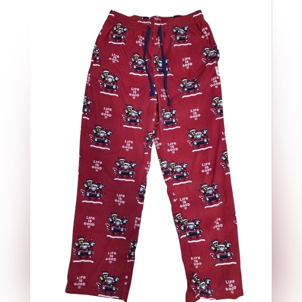 Life is Good Christmas Dog Print Flannel Pajama Lounge Pants Men's Small
